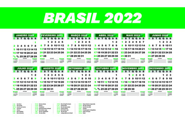 Brazil 2022 green calendar