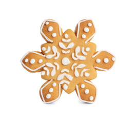 Tasty snowflake shaped Christmas cookie isolated on white