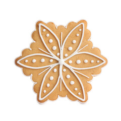 Tasty snowflake shaped Christmas cookie isolated on white