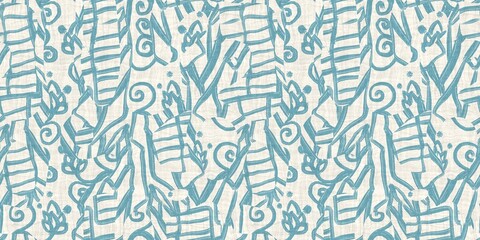 Seamless two tone hand drawn brushed effect pattern border swatch. High quality illustration. Collage of minimal drawings arranged in a seamless pattern with fabric texture overlay. Rough scribble.