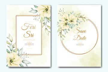 wedding invitation card with floral leaves watercolor