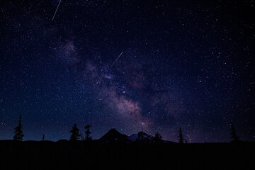 The milky way rising behind two of the Three Sisters