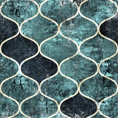 Seamless Moroccan Tile Mosaic Grungy Pattern for Surface Print. High quality illustration. Ornate distressed tribal bohemian geometry swatch in perfect repeat. Geometric textile design.