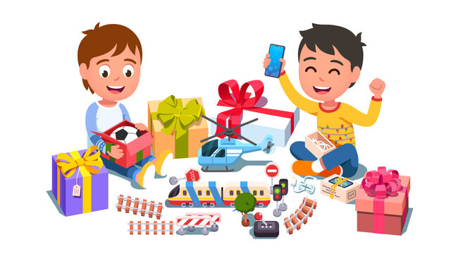 Kids unwrapping holiday presents