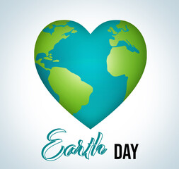 Happy Earth day. Planet in shape of heart on light background, illustration