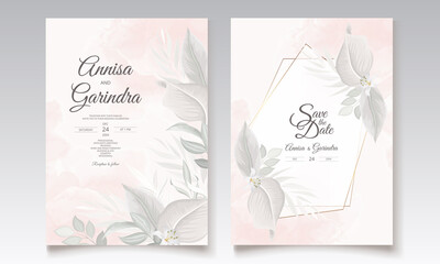 Beautiful floral frame wedding invitation card template Premium Vector	
