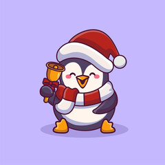  baby penguin ringing bell christmas concept cartoon