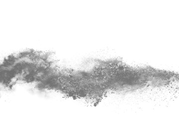 particles of charcoal on white background,abstract powder splatted on white background,Freeze motion of black powder exploding or throwing black powder.