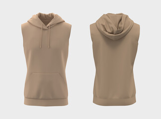 Vest hooded sweatshirt mockup for print, 3d rendering, 3d illustration