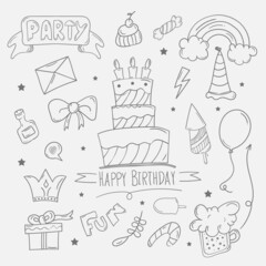 Happy Birthday doodle background in hand drawn sketch