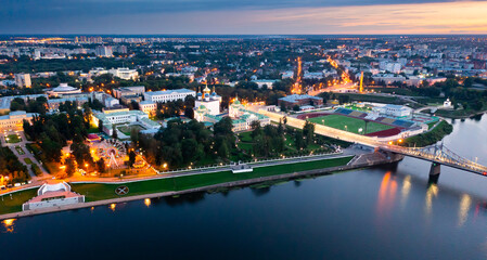 Fototapeta na wymiar City of Tver. Aerial view of the Volga river embankment. Russia