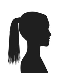 Silhouette of a young woman with ponytail hairstyle.