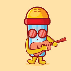 cute salt bottle mascot playing guitar isolated cartoon in flat style
