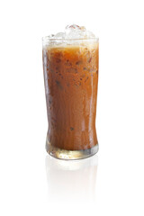 Iced Thai Cappuccino in glass on white background