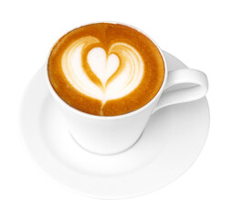 hot latte in ceramic cup on white background