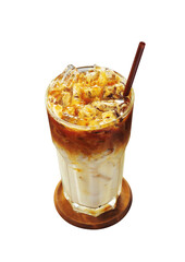 Iced Cappuccino in glass on white background