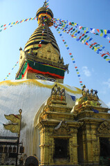 The Pagoda at the top of Swayambhunath Temple in Kathmandu Nepal.