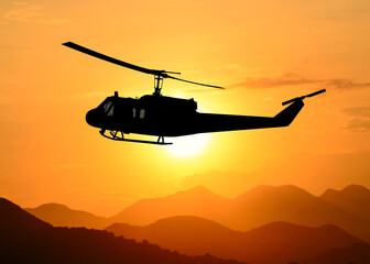 Fototapeta na wymiar American utility military helicopter in the flight