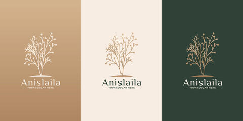 beauty botanical logo design with golden color for your business saloon, cosmetic, health spa