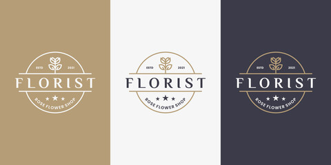 florist vintage badge logo design vector