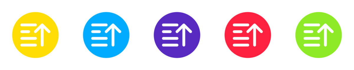 Conjunto de icono de clasificación. Concepto de organización y clasificación de palabras de orden ascendente. Ilustración vectorial, estilo  de colores circular