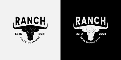 ranch and farm logo design badge vintage - obrazy, fototapety, plakaty