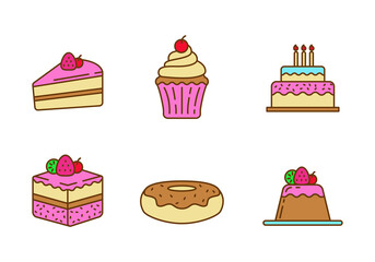 Set of cake icon in linear color style isolated on white background