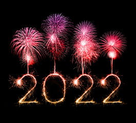 2022 happy new year fireworks written sparkling at night