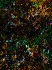 Abstract grunge textured dark warm orange, brown and green leaves background