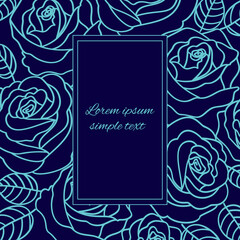 Pale blue outline roses floral design for greeting card
