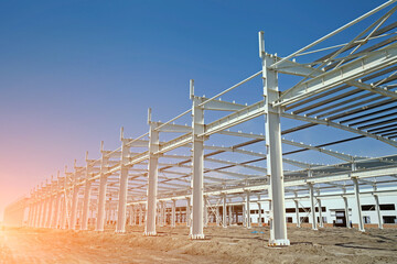 Fototapeta premium In the construction site, steel structure is under construction