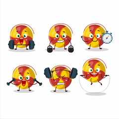 A healthy ground spinners fireworks cartoon style trying some tools on Fitness center