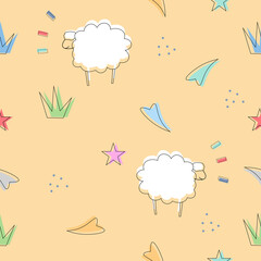 Seamless pattern with cute goats.Cartoon white goat.Background cartoon animal.Vector illustration.