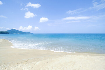 Landscapes View The atmosphere is beautiful Sand and sea and the color of the sky, The beach phuket of Thailand.