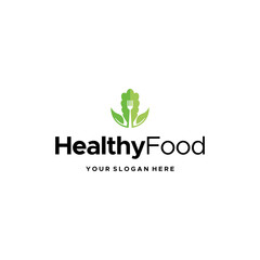 Fototapeta premium flat Healthy Food fork leaf vegetables Logo design