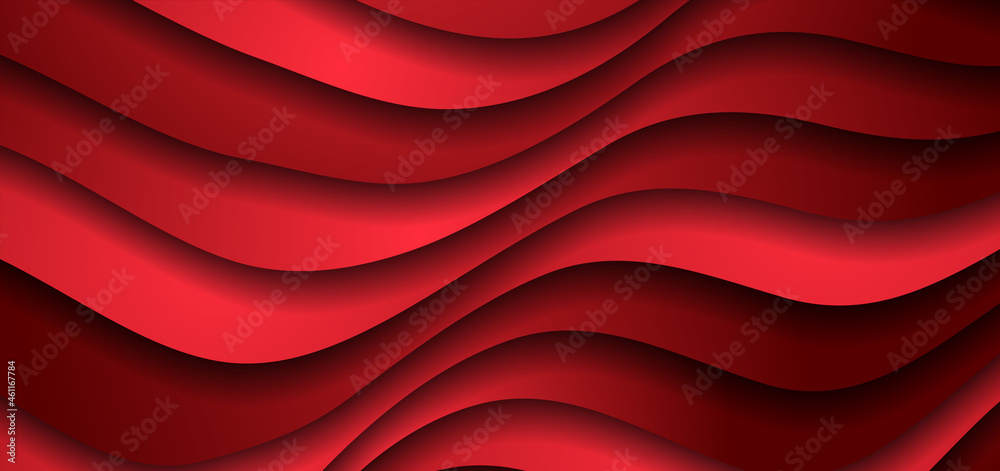 Poster bright red liquid paper waves abstract banner design. elegant wavy vector background