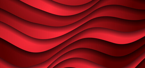 Bright red liquid paper waves abstract banner design. Elegant wavy vector background