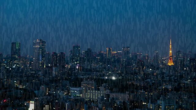 東京の夜景　雨