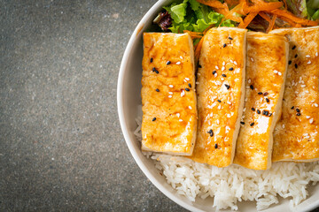 teriyaki tofu rice bowl - vegan food style