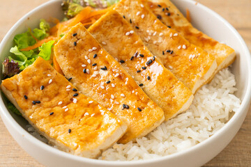 teriyaki tofu rice bowl - vegan food style