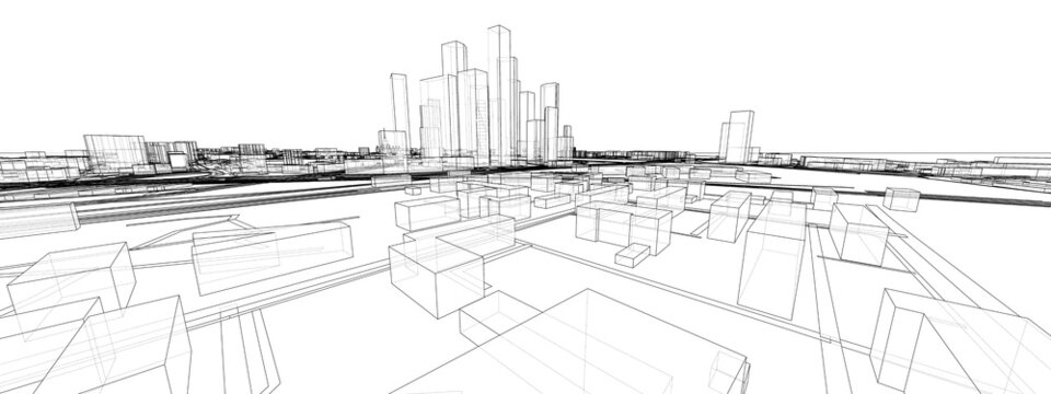 Vector 3d urban landscape. Buildings and roads © cherezoff