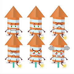 Rocket firework orange cartoon character with various angry expressions