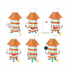 Cartoon character of rocket firework orange with various chef emoticons