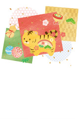 寅年　年賀状テンプレート　干支置物と正月アイテム