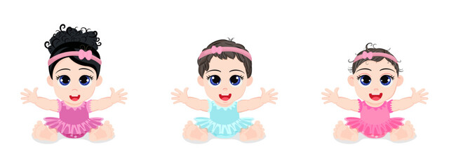 Cute beautiful baby character siting and waving isolated