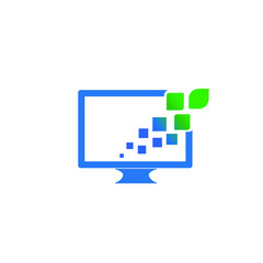 Computer icon with pixels to green leaf transformation.