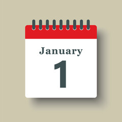 Icon day date 1 January, template calendar page