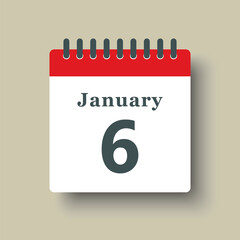 Icon day date 6 January, template calendar page