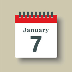 Icon day date 7 January, template calendar page