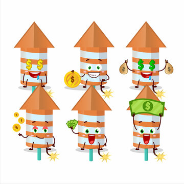 Rocket firework orange cartoon character with cute emoticon bring money